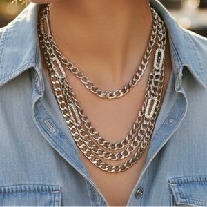 Layered gunmetal Chain Necklace